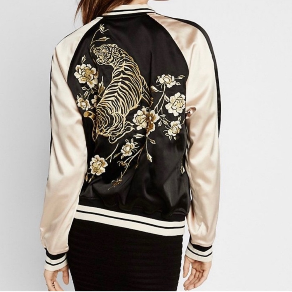 Express Reversible Satin Bomber with Tiger Back